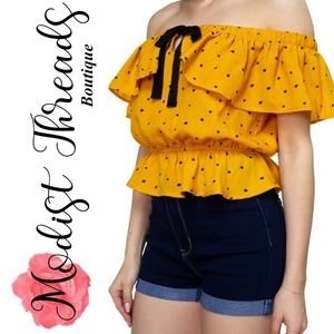 Modist Threads Tops - Over Polka Dot Off The Shoulder Woven Cropped Top Modist Threads Tops - Over Polka Dot Off The Shoulder Woven Cropped Top